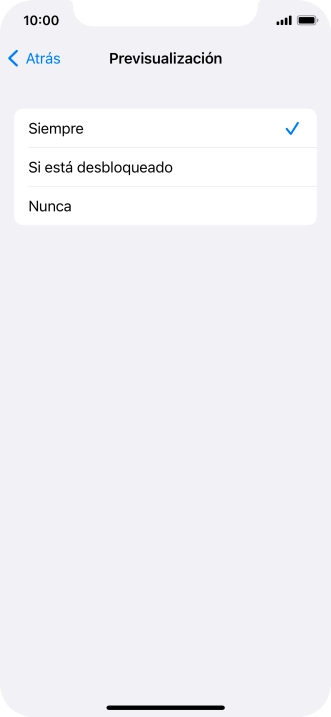 Para seleccionar la vista previa de las notificaciones en la pantalla de bloqueo, pulsa Siempre. Para seleccionar la vista previa de las notificaciones en la pantalla de bloqueo, pulsa Siempre.