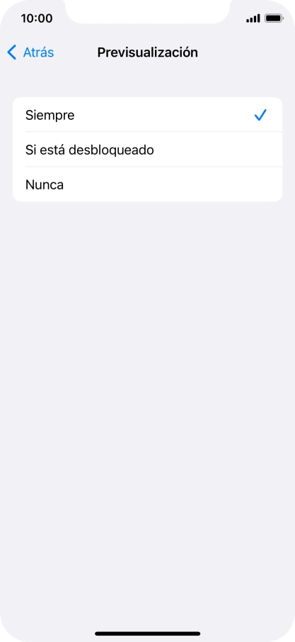 Para seleccionar la vista previa de las notificaciones en la pantalla de bloqueo, pulsa Siempre. Para seleccionar la vista previa de las notificaciones en la pantalla de bloqueo, pulsa Siempre.