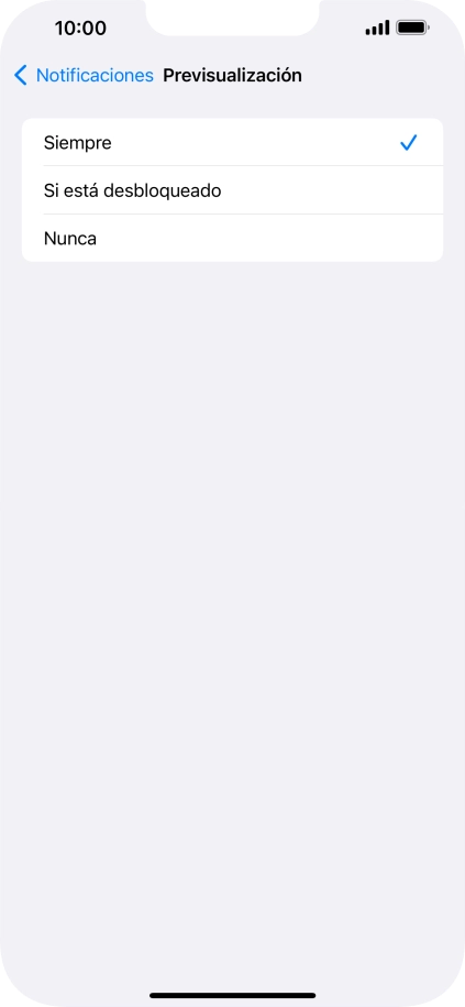 Para seleccionar la vista previa de las notificaciones en la pantalla de bloqueo, pulsa Siempre. Para seleccionar la vista previa de las notificaciones en la pantalla de bloqueo, pulsa Siempre.