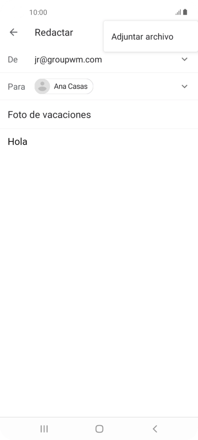 Pulsa Adjuntar archivo y desplázate a la carpeta deseada. Pulsa Adjuntar archivo y desplázate a la carpeta deseada.