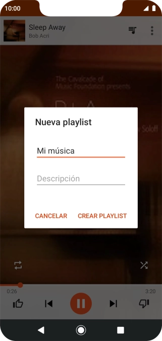 Introduce el nombre deseado de la lista de reproducción y pulsa CREAR PLAYLIST. Introduce el nombre deseado de la lista de reproducción y pulsa CREAR PLAYLIST.