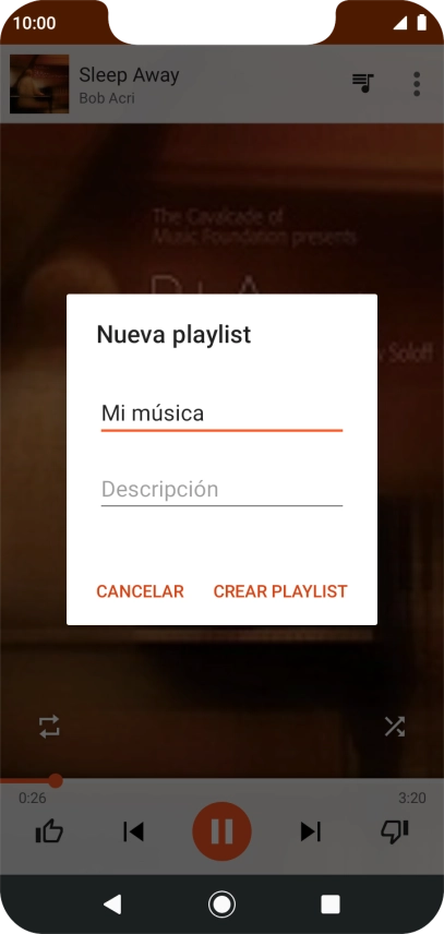 Introduce el nombre deseado de la lista de reproducción y pulsa CREAR PLAYLIST. Introduce el nombre deseado de la lista de reproducción y pulsa CREAR PLAYLIST.