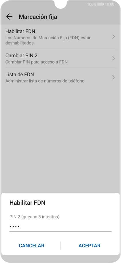 Introduce el código PIN2 y pulsa ACEPTAR. Introduce el código PIN2 y pulsa ACEPTAR.