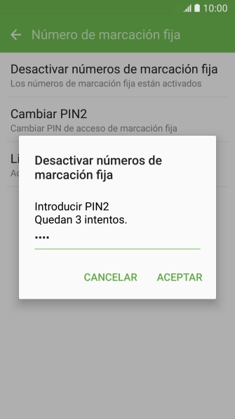 Introduce el código PIN2 y pulsa ACEPTAR. Introduce el código PIN2 y pulsa ACEPTAR.