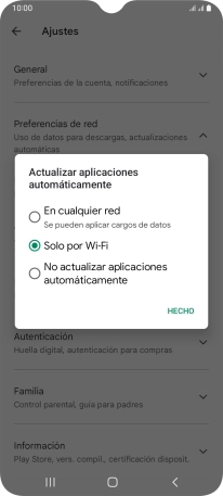 Para activar la actualización automática de apps utilizando la red móvil, pulsa En cualquier red. Para activar la actualización automática de apps utilizando la red móvil, pulsa En cualquier red.