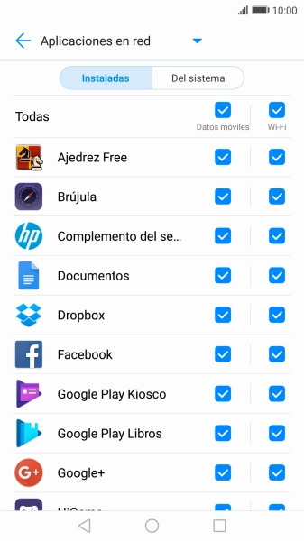 Pulsa en el campo junto al nombre de la aplicación bajo la columna de Pulsa en el campo junto al nombre de la aplicación bajo la columna de
