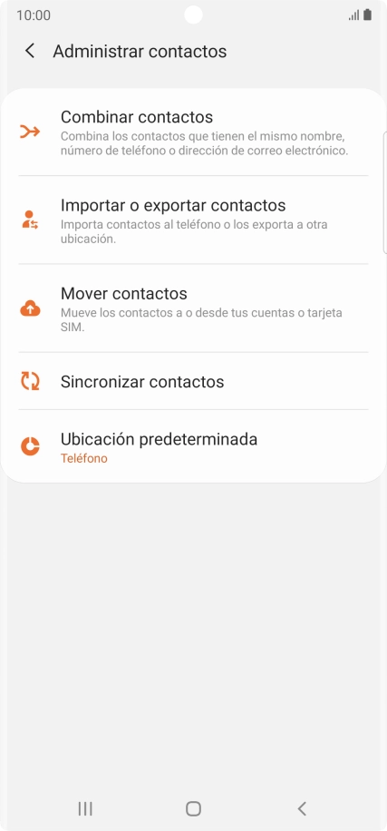 Pulsa Importar o exportar contactos. Pulsa Importar o exportar contactos.
