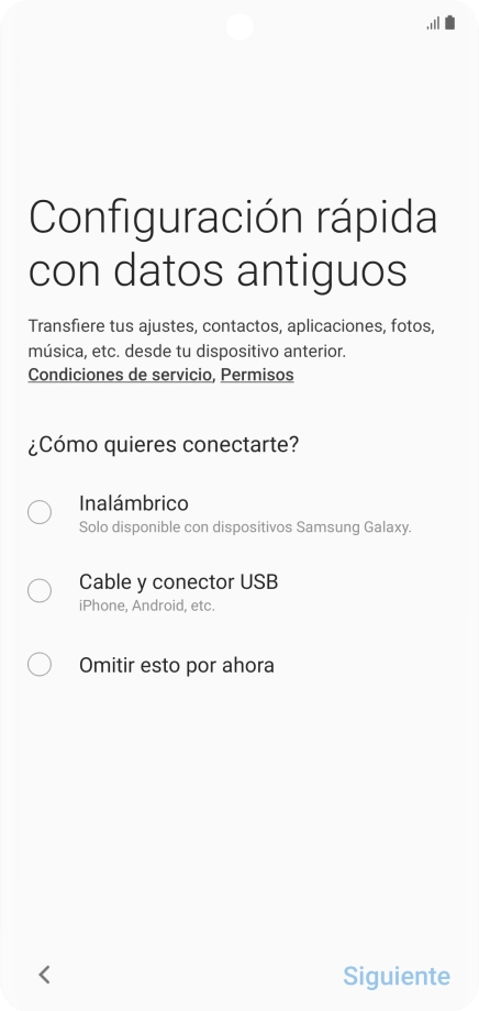 Puedes transferir el contenido de otro teléfono cuando activas tu teléfono por primera vez y cuando lo has restablecido. Cuando aparezca en la pantalla del teléfono esta imagen, ya está listo para la transmisión del contenido del otro teléfono. Puedes transferir el contenido de otro teléfono cuando activas tu teléfono por primera vez y cuando lo has restablecido. Cuando aparezca en la pantalla del teléfono esta imagen, ya está listo para la transmisión del contenido del otro teléfono.