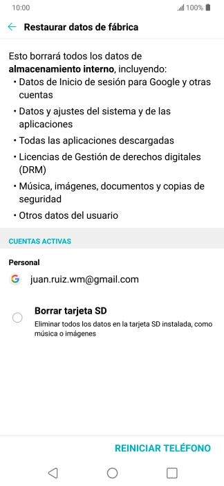 Pulsa REINICIAR TELÉFONO. Pulsa REINICIAR TELÉFONO.