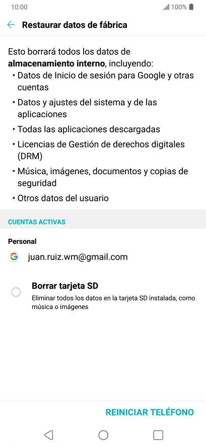 Pulsa REINICIAR TELÉFONO. Pulsa REINICIAR TELÉFONO.