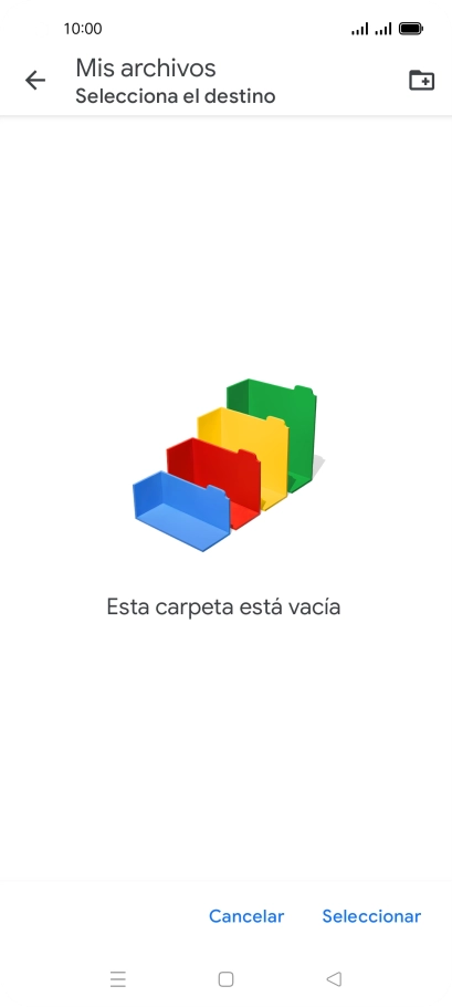 Si deseas crear una nueva carpeta, pulsa el icono de nueva carpeta y sigue las indicaciones de la pantalla para crearla. Si deseas crear una nueva carpeta, pulsa el icono de nueva carpeta y sigue las indicaciones de la pantalla para crearla.