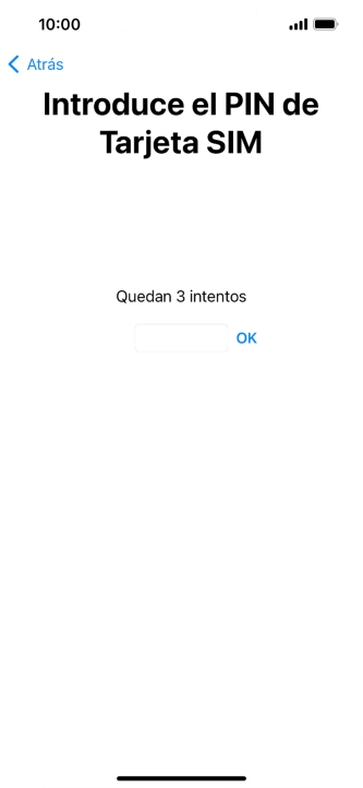 Si es necesario desbloquear la tarjeta SIM, introduce el código PIN y pulsa OK. Si es necesario desbloquear la tarjeta SIM, introduce el código PIN y pulsa OK.