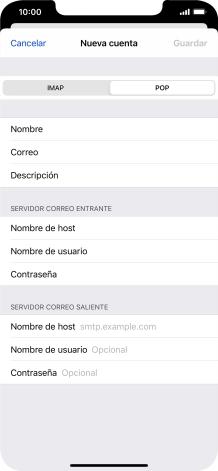 Pulsa Nombre de host e introduce smtp.vodafone.es. Pulsa Nombre de host e introduce smtp.vodafone.es.