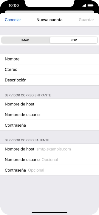 Pulsa Nombre de host e introduce smtp.vodafone.es. Pulsa Nombre de host e introduce smtp.vodafone.es.