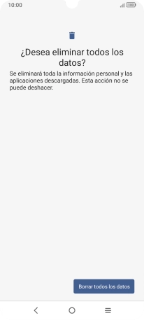 Pulsa Borrar todos los datos. Espera unos instantes mientras el teléfono restablece la configuración predeterminada. Sigue las indicaciones de la pantalla para configurar el teléfono y dejarlo listo para su uso. Pulsa Borrar todos los datos. Espera unos instantes mientras el teléfono restablece la configuración predeterminada. Sigue las indicaciones de la pantalla para configurar el teléfono y dejarlo listo para su uso.