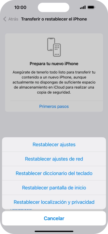 Pulsa Restablecer ajustes. Pulsa Restablecer ajustes.