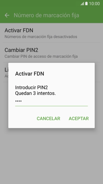 Introduce el código PIN2 y pulsa ACEPTAR. Introduce el código PIN2 y pulsa ACEPTAR.