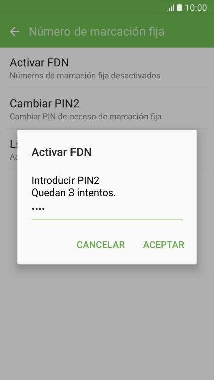 Introduce el código PIN2 y pulsa ACEPTAR. Introduce el código PIN2 y pulsa ACEPTAR.