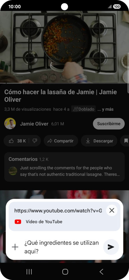 Sigue las indicaciones de la pantalla para escribir o decir en alto la pregunta que quieres hacer del vídeo. Sigue las indicaciones de la pantalla para escribir o decir en alto la pregunta que quieres hacer del vídeo.