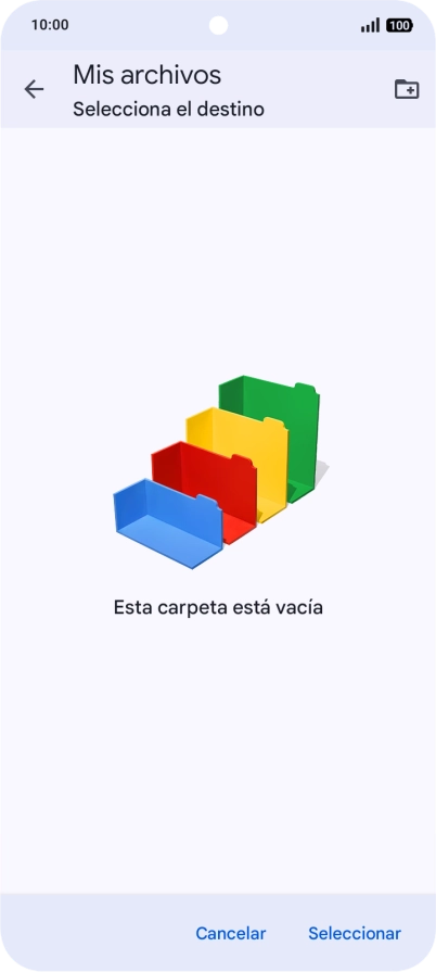 Si deseas crear una nueva carpeta, pulsa el icono de nueva carpeta y sigue las indicaciones de la pantalla para crearla. Si deseas crear una nueva carpeta, pulsa el icono de nueva carpeta y sigue las indicaciones de la pantalla para crearla.