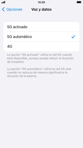 Si deseas activar el uso preferente de 5G, pulsa 5G activado. Si deseas activar el uso preferente de 5G, pulsa 5G activado.