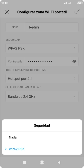 Pulsa WPA2 PSK para proteger la conexión wifi con una contraseña. Pulsa WPA2 PSK para proteger la conexión wifi con una contraseña.
