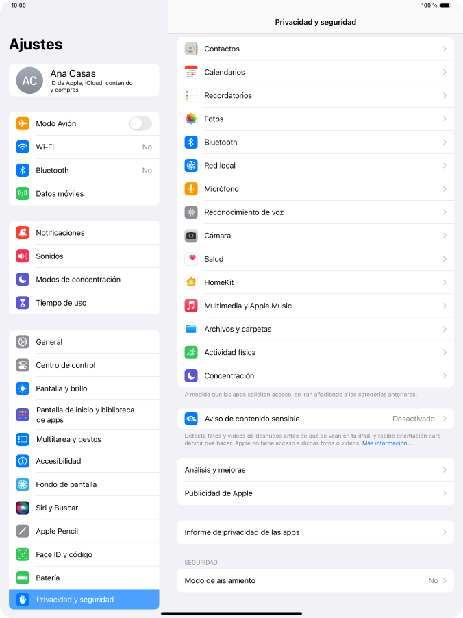 Pulsa Informe de privacidad de las apps. Pulsa Informe de privacidad de las apps.