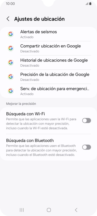 Pulsa Precisión de la ubicación de Google. Pulsa Precisión de la ubicación de Google.