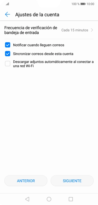 Pulsa Frecuencia de verificación de bandeja de entrada. Pulsa Frecuencia de verificación de bandeja de entrada.