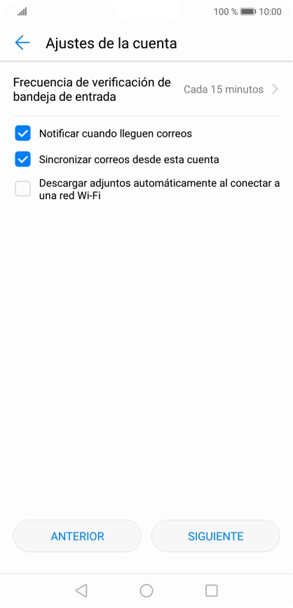 Pulsa Frecuencia de verificación de bandeja de entrada. Pulsa Frecuencia de verificación de bandeja de entrada.