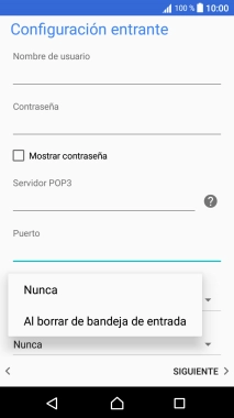 Pulsa Nunca para conservar los correos electrónicos en el servidor cuando los borras del teléfono. Pulsa Nunca para conservar los correos electrónicos en el servidor cuando los borras del teléfono.