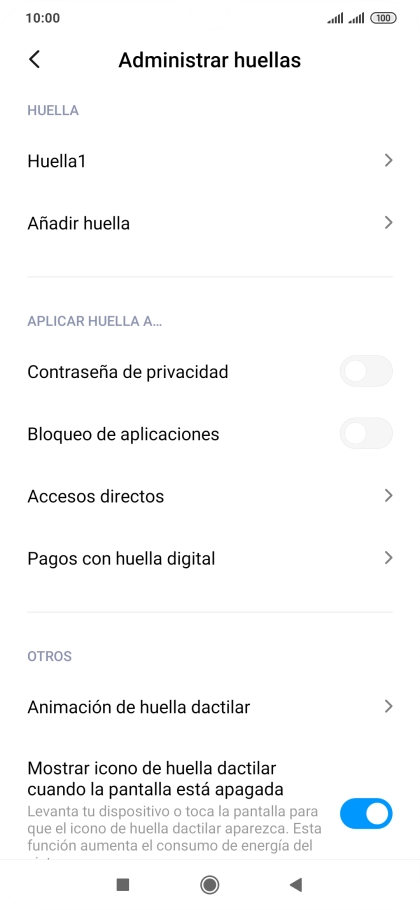 Pulsa el indicador junto a los ajustes deseados para activarlos o desactivarlos. Pulsa el indicador junto a los ajustes deseados para activarlos o desactivarlos.