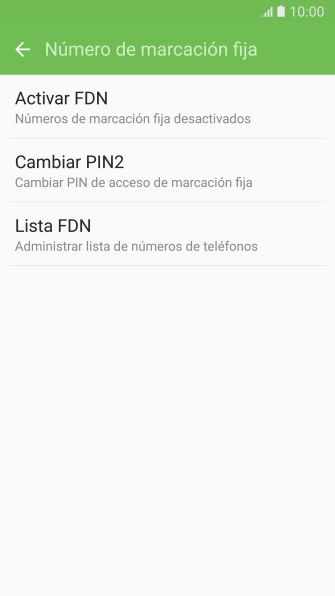 Pulsa Activar FDN para activar la marcación fija. Pulsa Activar FDN para activar la marcación fija.