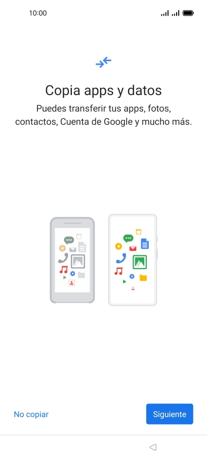 Puedes transferir el contenido de otro teléfono cuando activas tu teléfono por primera vez y cuando lo has restablecido. Cuando aparezca en la pantalla del teléfono esta imagen, ya está listo para la transmisión del contenido del otro teléfono. Puedes transferir el contenido de otro teléfono cuando activas tu teléfono por primera vez y cuando lo has restablecido. Cuando aparezca en la pantalla del teléfono esta imagen, ya está listo para la transmisión del contenido del otro teléfono.