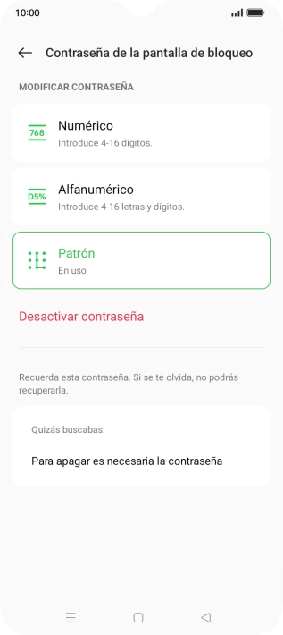 Pulsa Desactivar contraseña. Pulsa Desactivar contraseña.