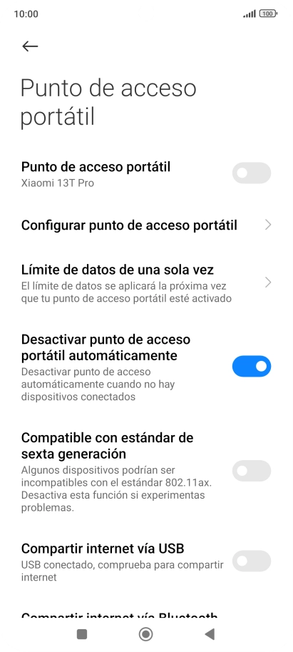Pulsa Configurar punto de acceso portátil. Pulsa Configurar punto de acceso portátil.