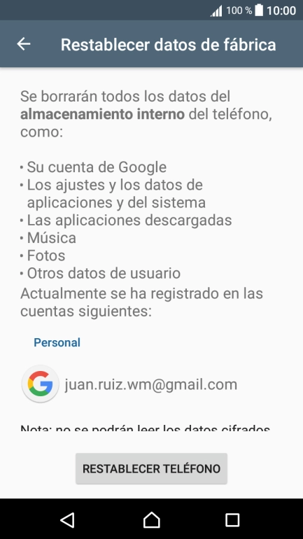 Pulsa RESTABLECER TELÉFONO. Pulsa RESTABLECER TELÉFONO.