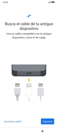 Si tienes un cable que pueda conectar ambos teléfonos, inserta el cable y sigue las instrucciones de la pantalla para transferir contenido a tu teléfono. Si no tienes un cable, pulsa ¿No tienes cable?. Si tienes un cable que pueda conectar ambos teléfonos, inserta el cable y sigue las instrucciones de la pantalla para transferir contenido a tu teléfono. Si no tienes un cable, pulsa ¿No tienes cable?.