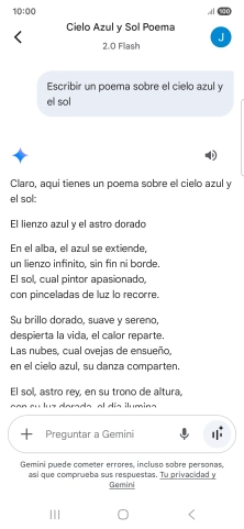 A Gemini le puedes pedir que genere un texto a partir de una descripción tuya. A Gemini le puedes pedir que genere un texto a partir de una descripción tuya.