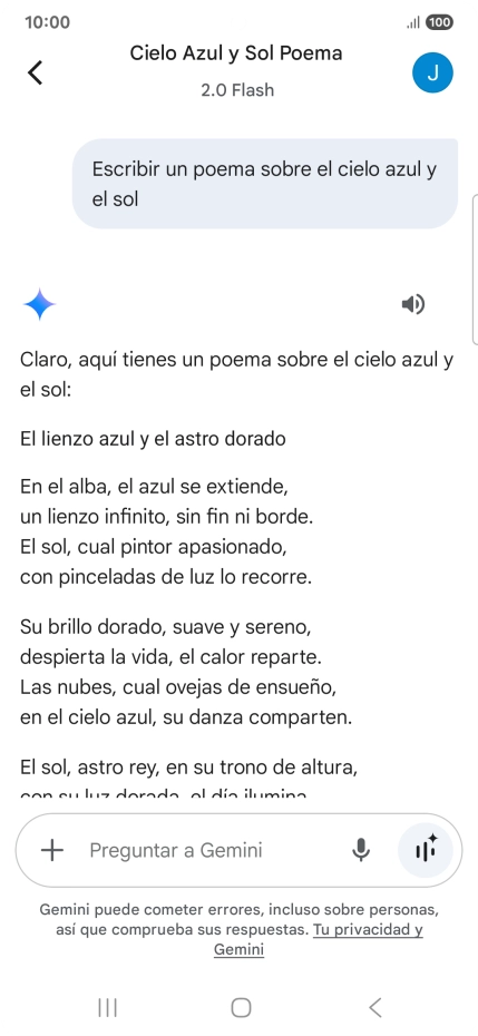 A Gemini le puedes pedir que genere un texto a partir de una descripción tuya. A Gemini le puedes pedir que genere un texto a partir de una descripción tuya.