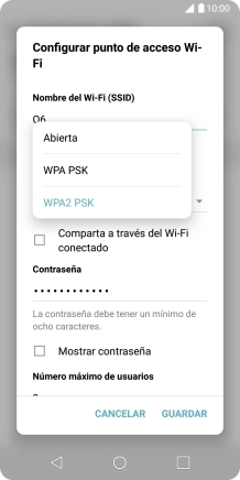Pulsa WPA2 PSK para proteger la conexión wifi con una contraseña. Pulsa WPA2 PSK para proteger la conexión wifi con una contraseña.