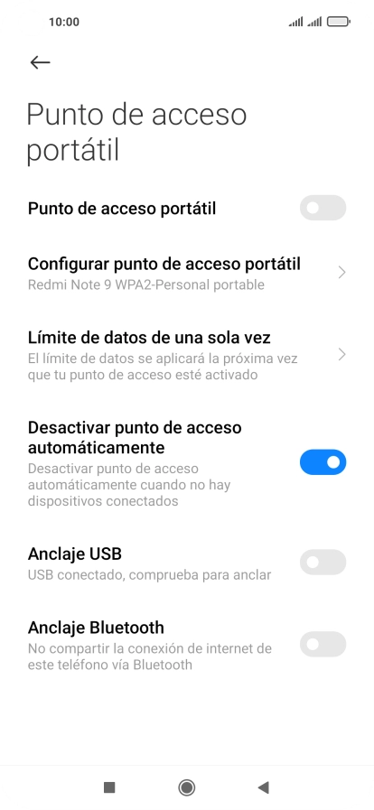 Pulsa Configurar punto de acceso portátil. Pulsa Configurar punto de acceso portátil.