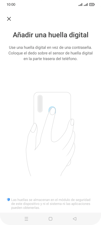 Sigue las indicaciones de la pantalla para crear una huella digital como código de seguridad. Sigue las indicaciones de la pantalla para crear una huella digital como código de seguridad.