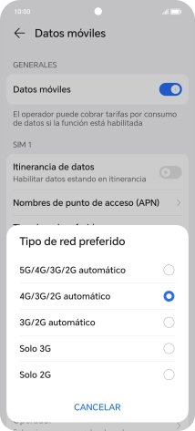 Pulsa el tipo de red deseado. Pulsa el tipo de red deseado.