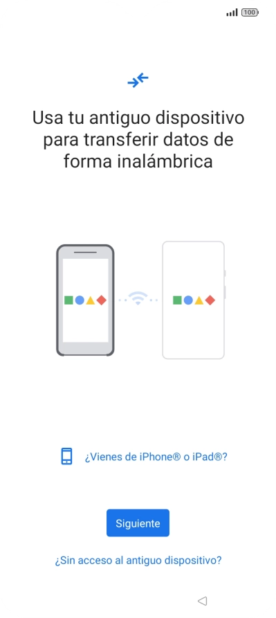 Sigue las indicaciones de la pantalla para transferir contenido desde otro teléfono. Sigue las indicaciones de la pantalla para transferir contenido desde otro teléfono.