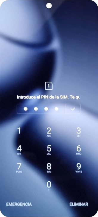 Si es necesario desbloquear la tarjeta SIM, introduce el código PIN y pulsa el icono de aceptar. Si es necesario desbloquear la tarjeta SIM, introduce el código PIN y pulsa el icono de aceptar.