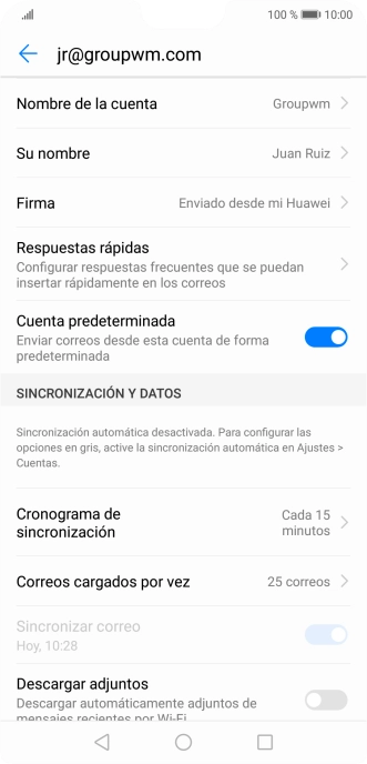 Pulsa Nombre de la cuenta e introduce el nombre de la cuenta de correo electrónico. Pulsa Nombre de la cuenta e introduce el nombre de la cuenta de correo electrónico.