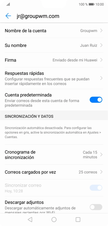 Pulsa Nombre de la cuenta e introduce el nombre de la cuenta de correo electrónico. Pulsa Nombre de la cuenta e introduce el nombre de la cuenta de correo electrónico.