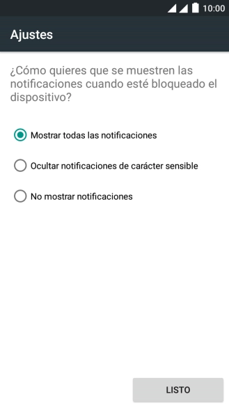Pulsa el ajuste deseado. Pulsa el ajuste deseado.
