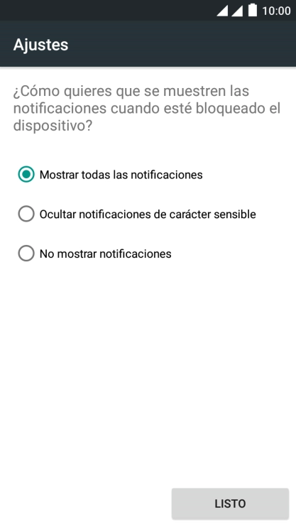 Pulsa el ajuste deseado. Pulsa el ajuste deseado.
